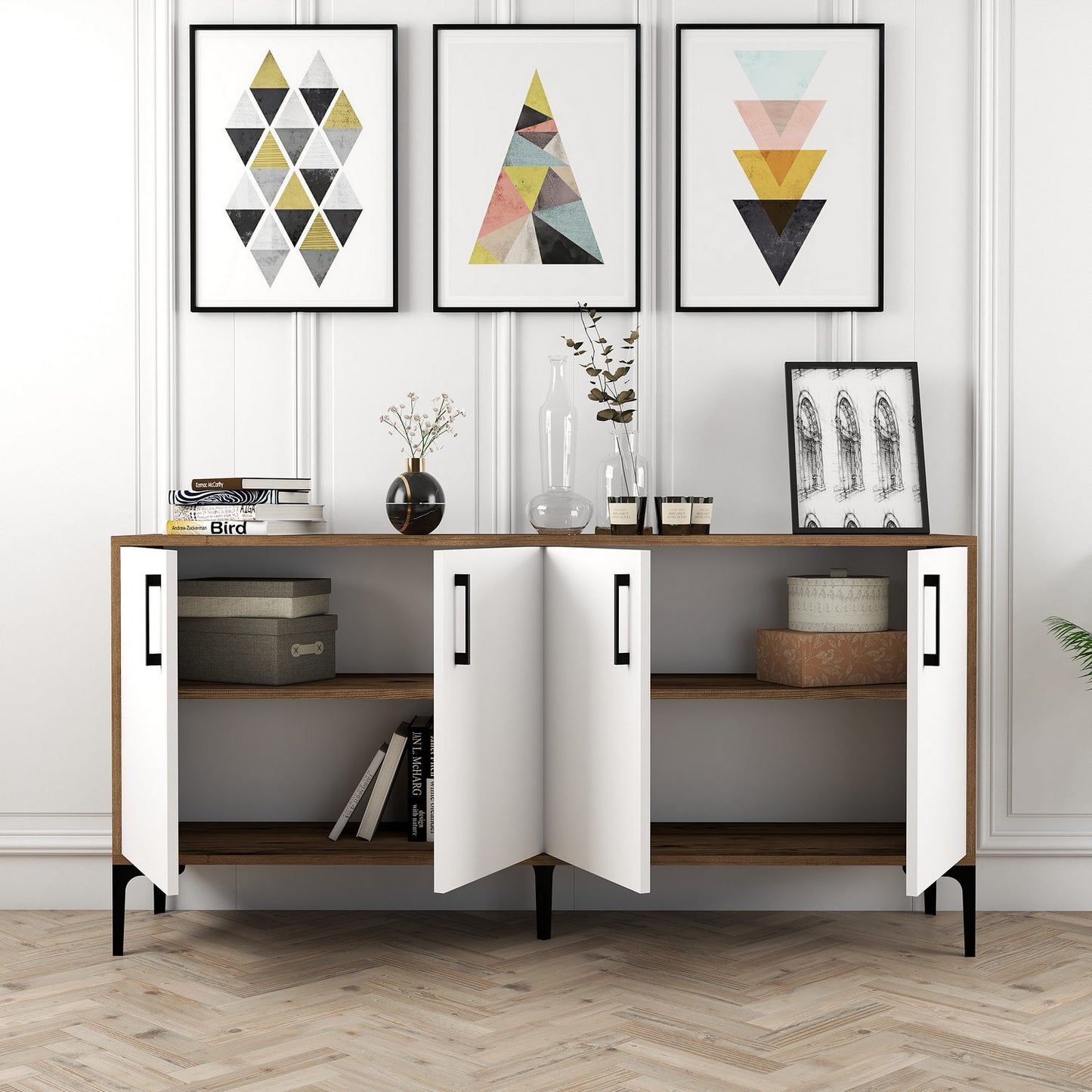 Komoda, Kiev 160 - Walnut, White