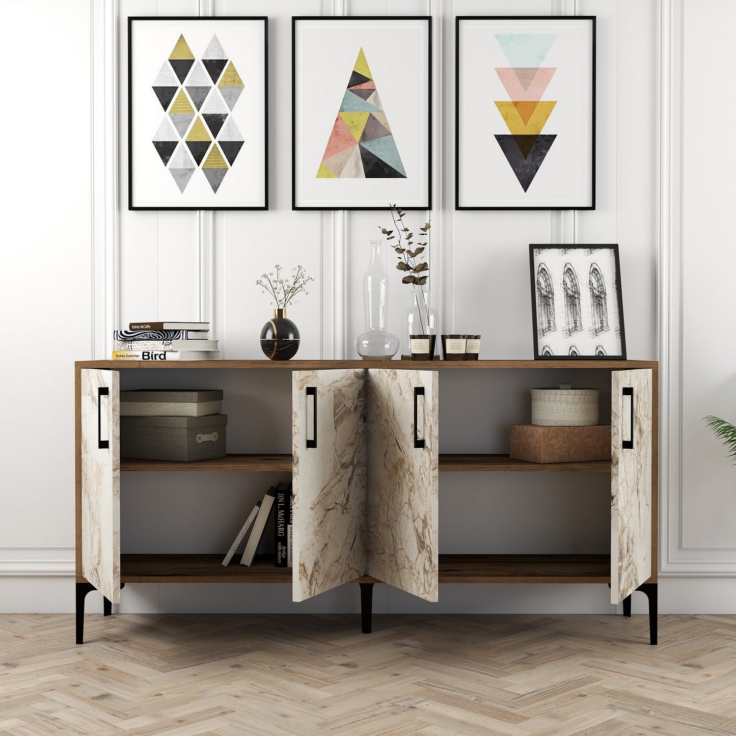 Komoda, Kiev 160 - Walnut, White Marble