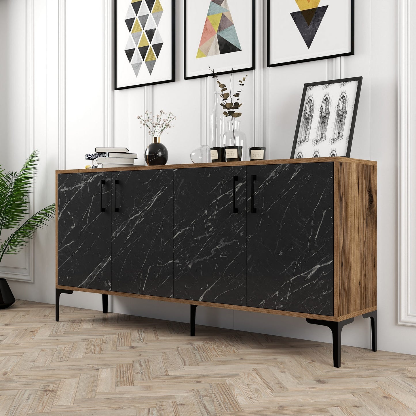 Komoda, Kiev 160 - Walnut, Black Marble