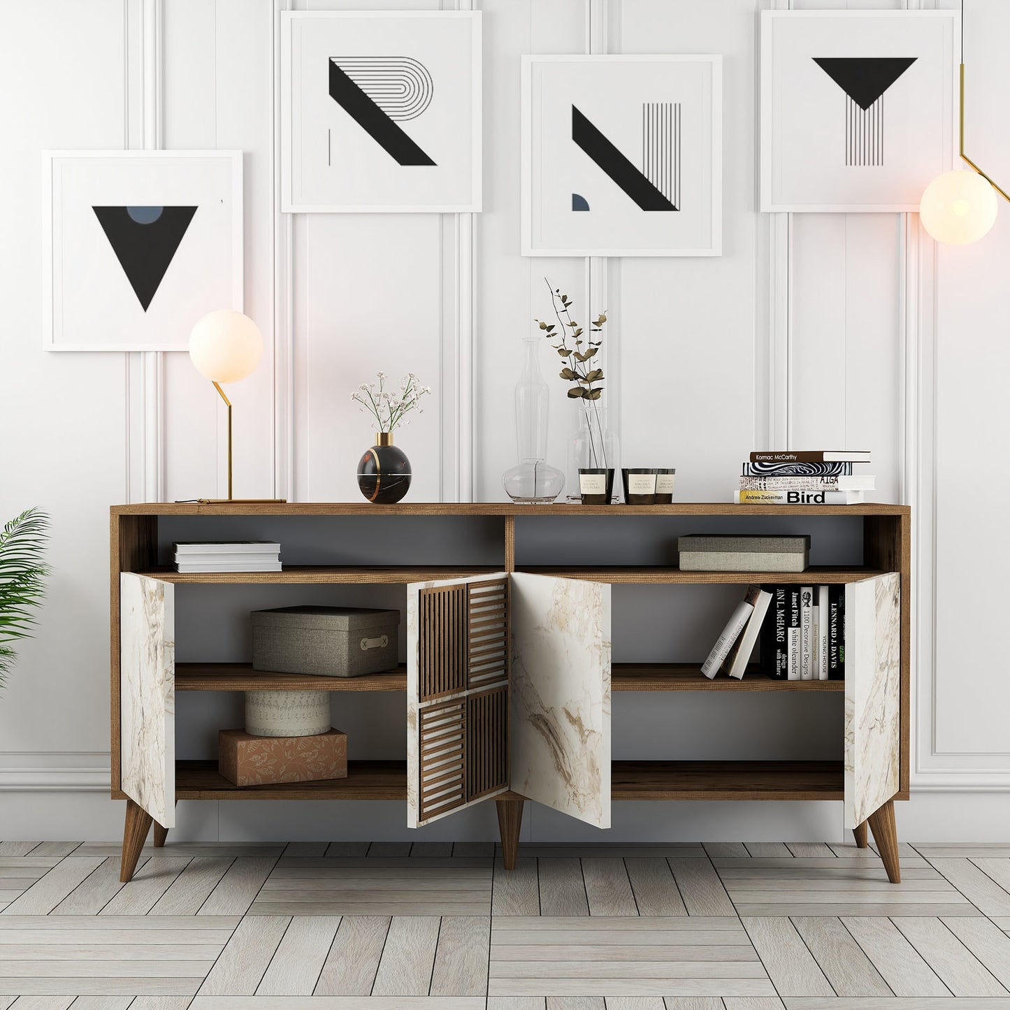 Konzola, Milan 160 - Walnut, White Marble