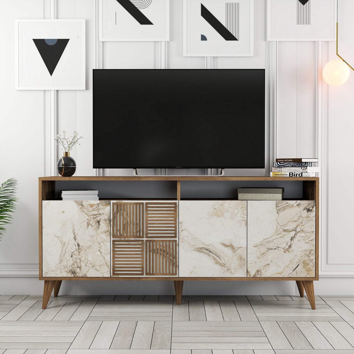 Konzola, Milan 160 - Walnut, White Marble