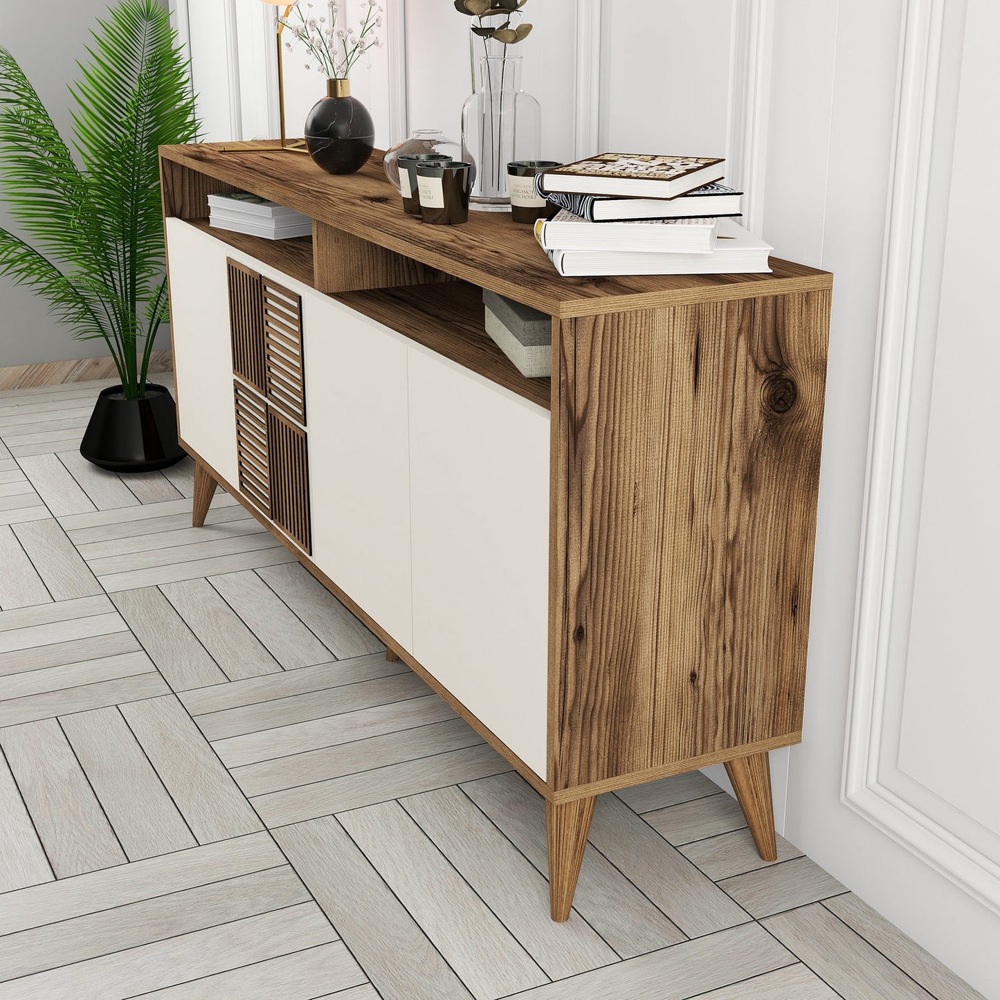 Konzola, Milan 160 - Walnut, Cream