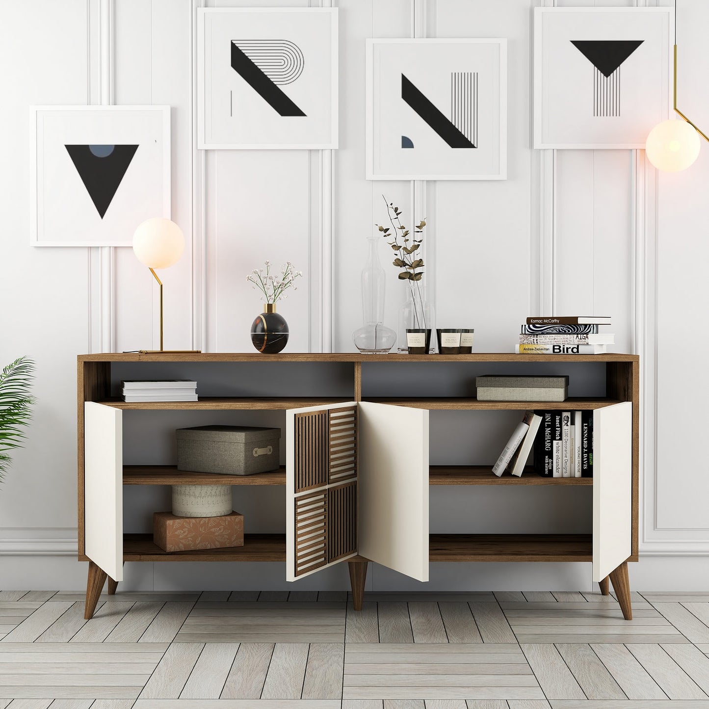 Konzola, Milan 160 - Walnut, Cream