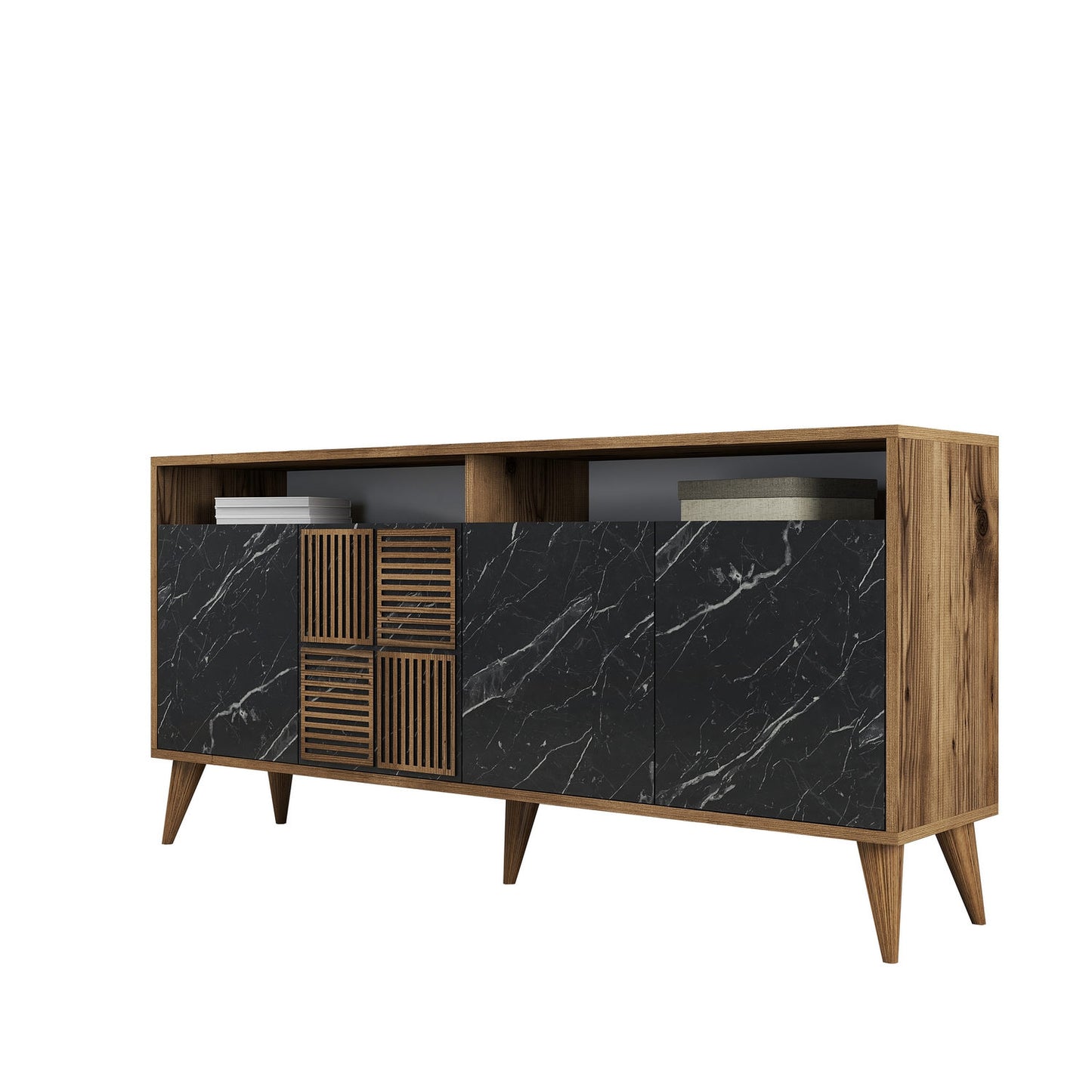 Konzola, Milan 160 - Walnut, Black Marble