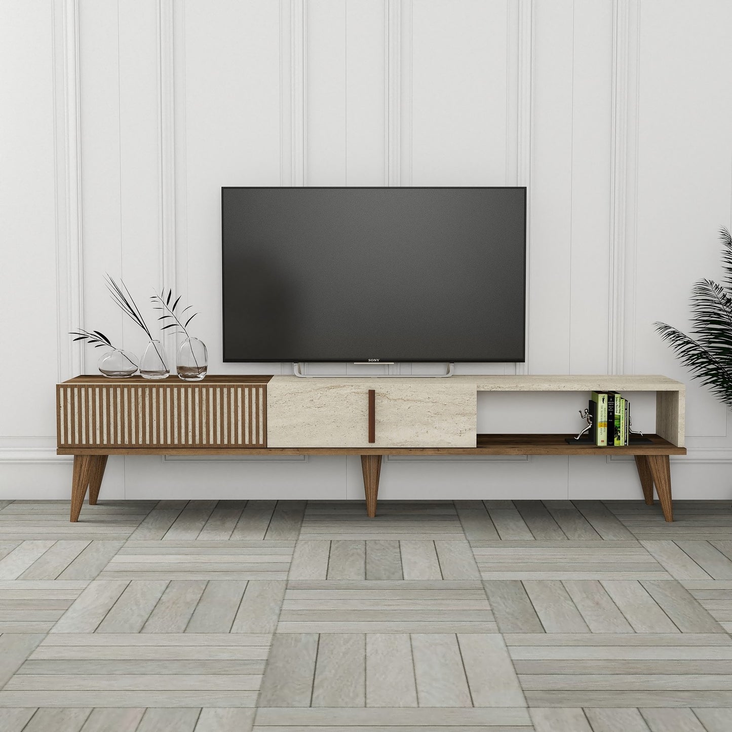 TV stalak MILAN, boja oraha, boja Travertine