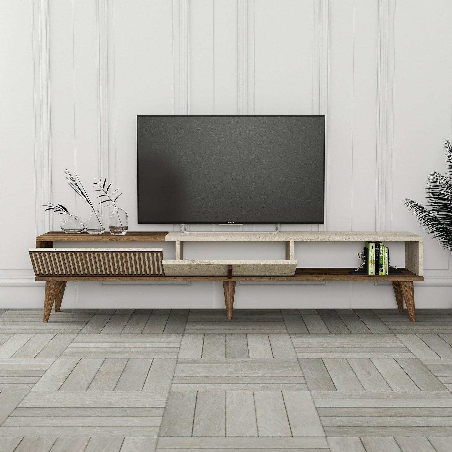 TV stalak MILAN, boja oraha, boja Travertine