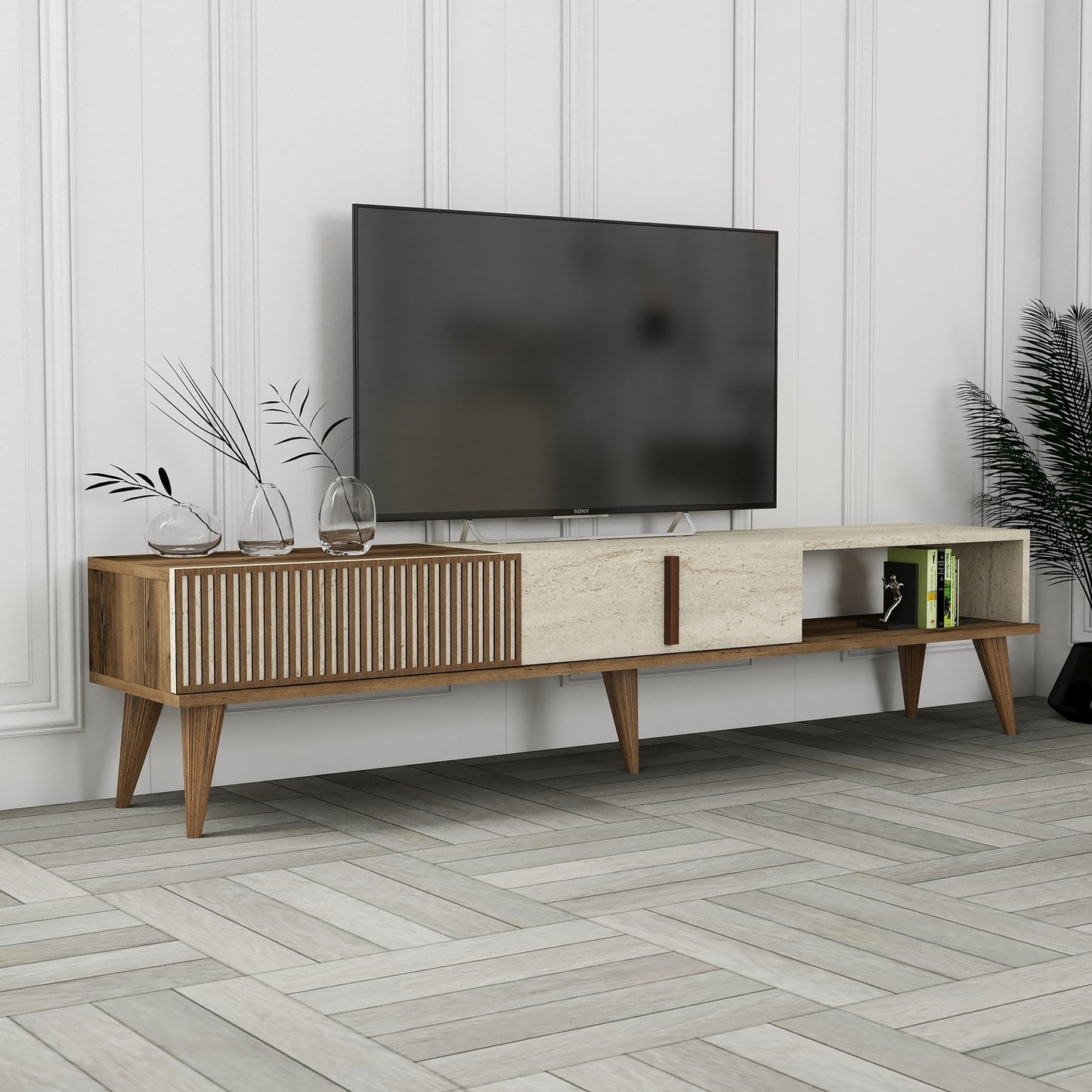 TV stalak MILAN, boja oraha, boja Travertine