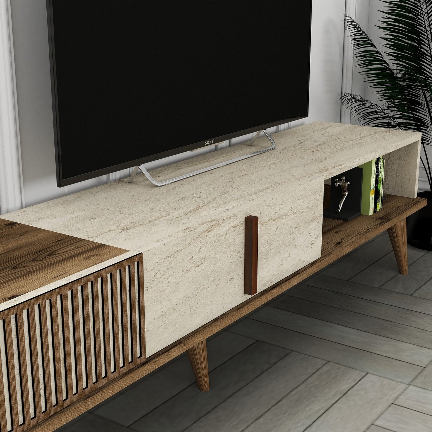 TV stalak MILAN, boja oraha, boja Travertine