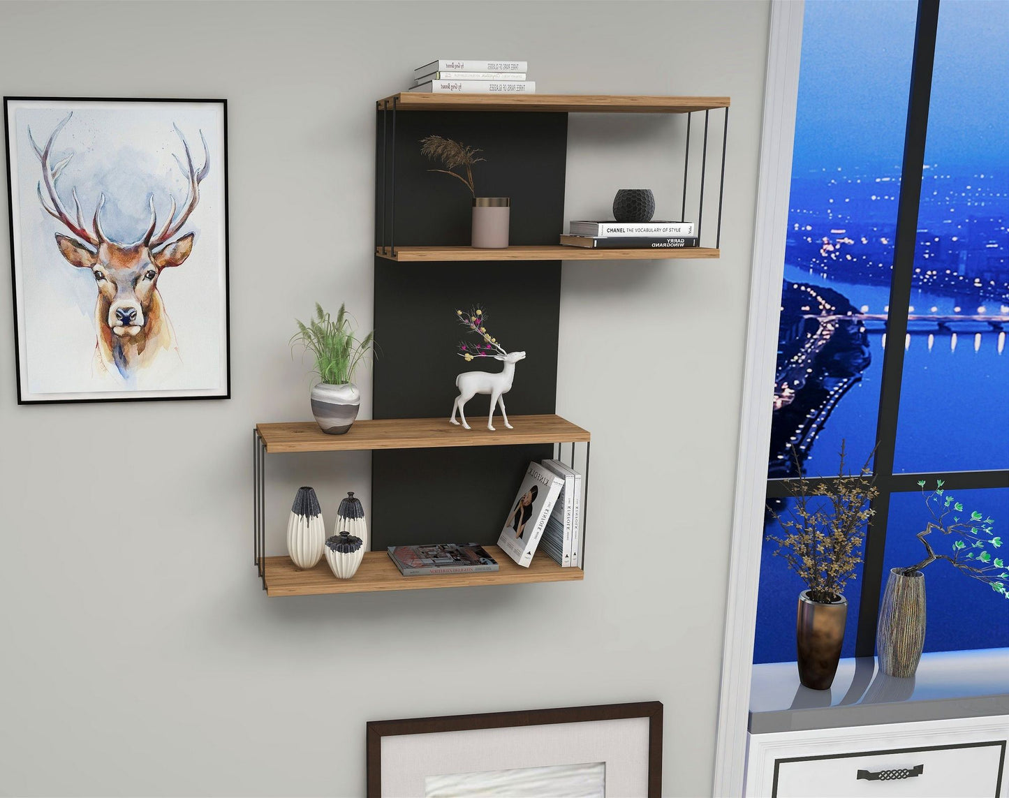 Zidna polica DESTAN , Destan - Anthracite, Pine