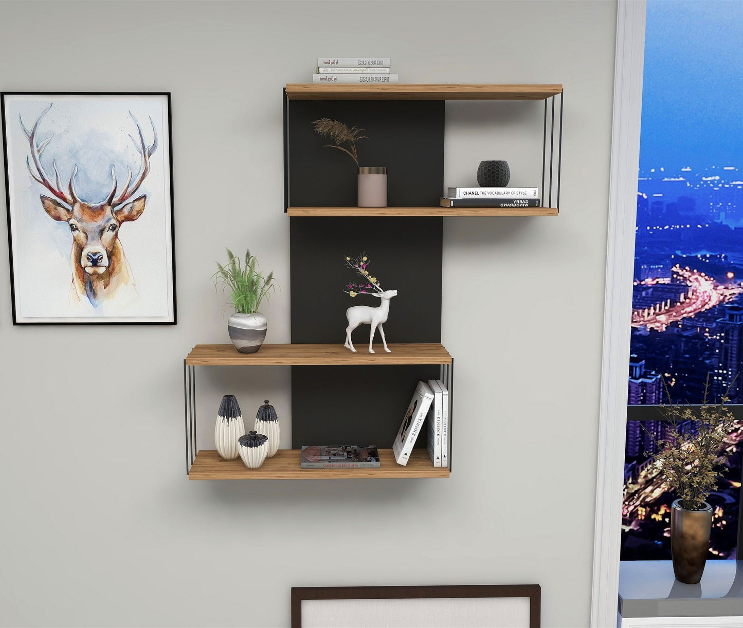 Zidna polica DESTAN , Destan - Anthracite, Pine