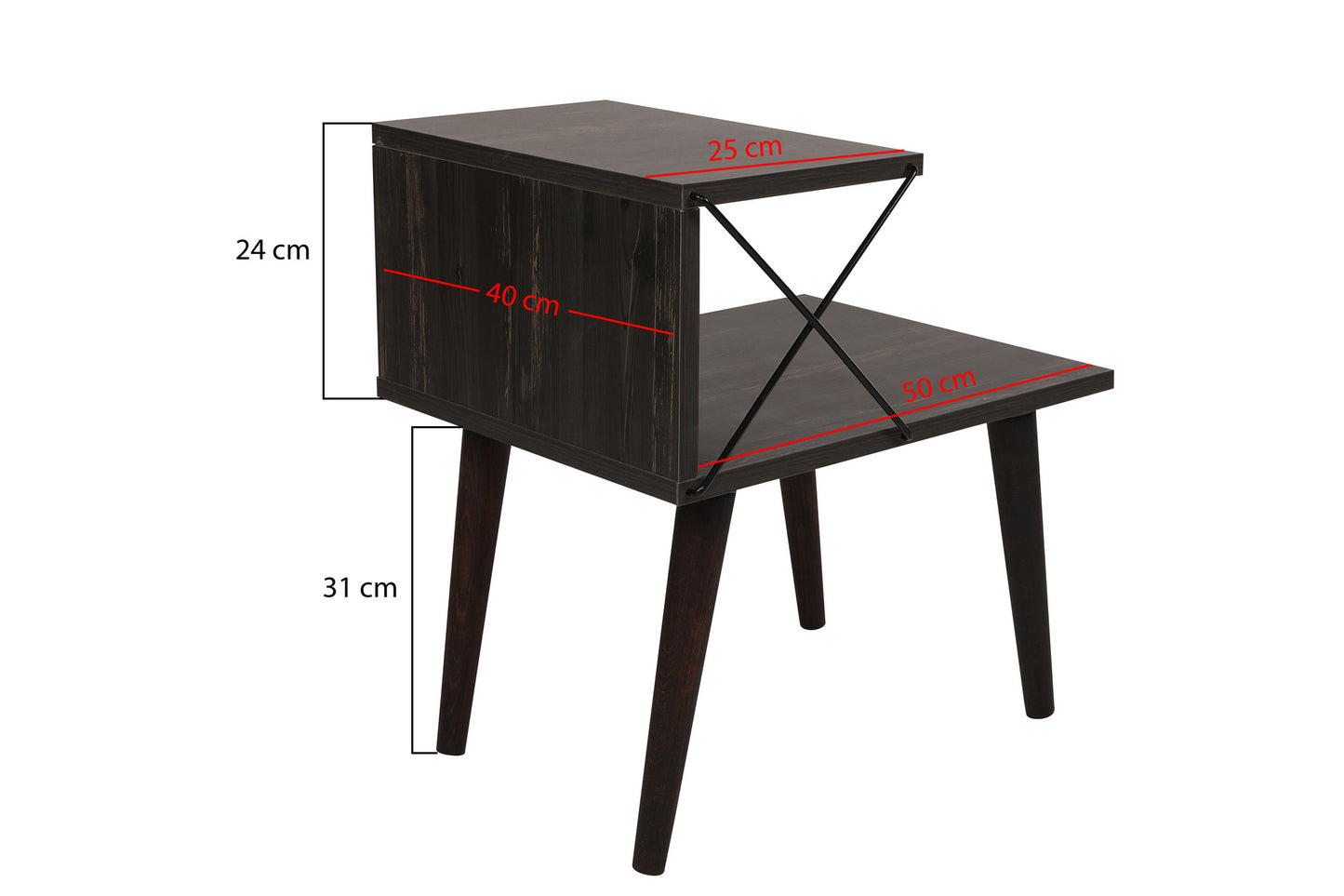 Noćni ormarić, Tamno smeđa, Cross - Dark Brown