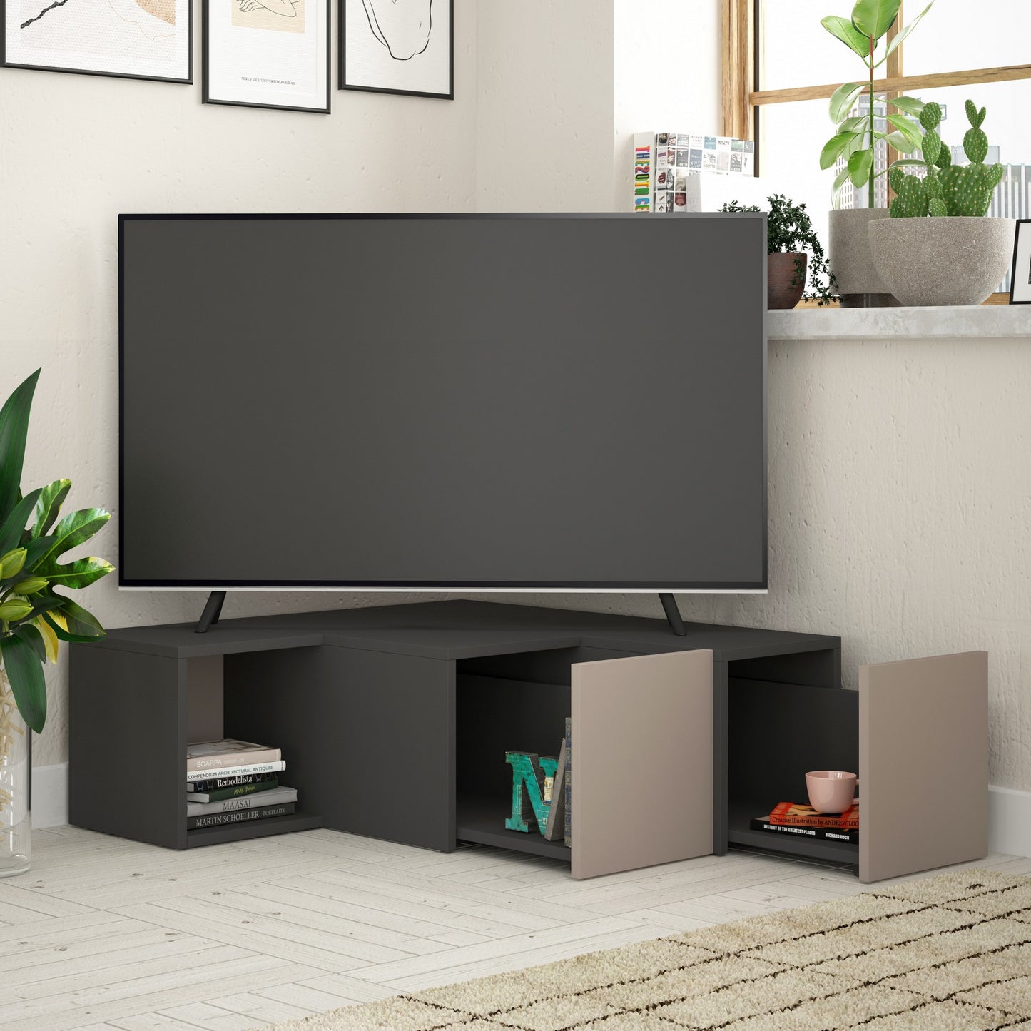 Stalak za televizor, Antracit Svijetlo smeđa, Compact - Anthracite, Light Mocha