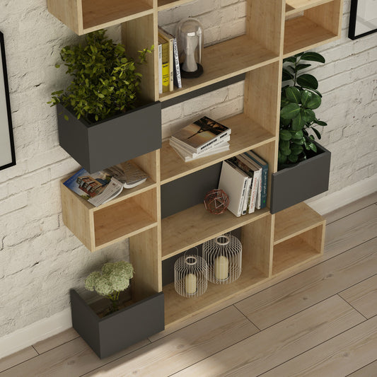 Polica za knjige, hrast Antracit, Niho - Oak, Anthracite