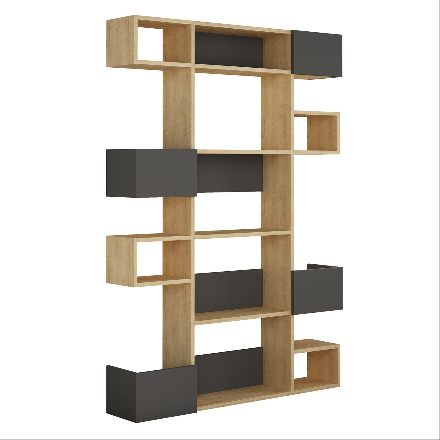Polica za knjige, hrast Antracit, Niho - Oak, Anthracite