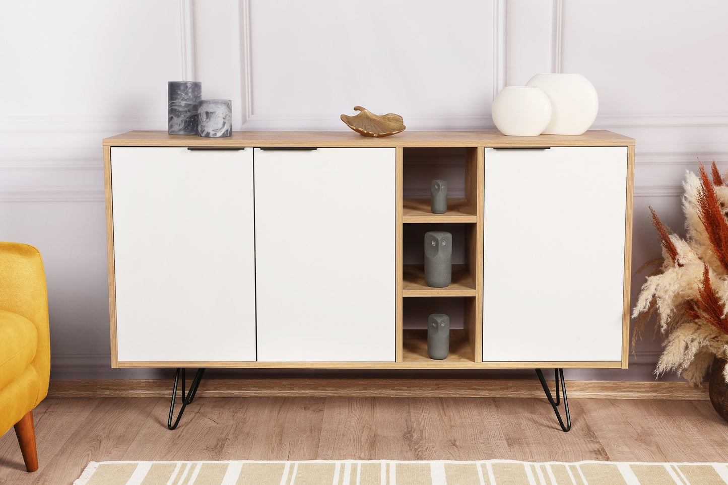 Komoda, hrastBijela boja, Clara Console - Oak, White
