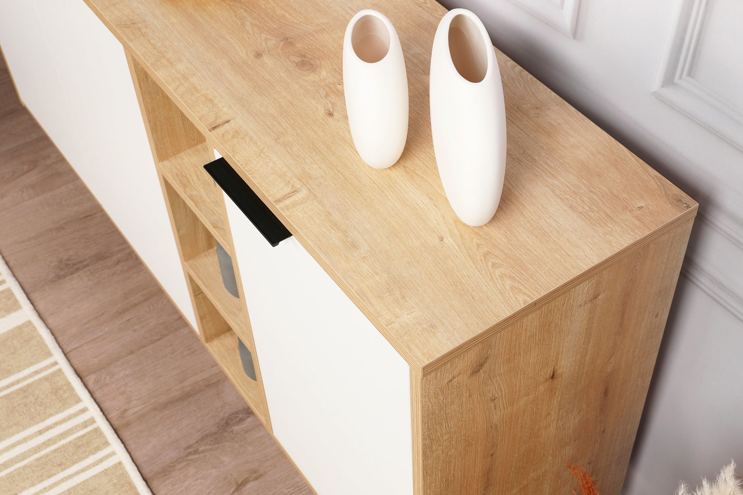 Komoda, hrastBijela boja, Clara Console - Oak, White