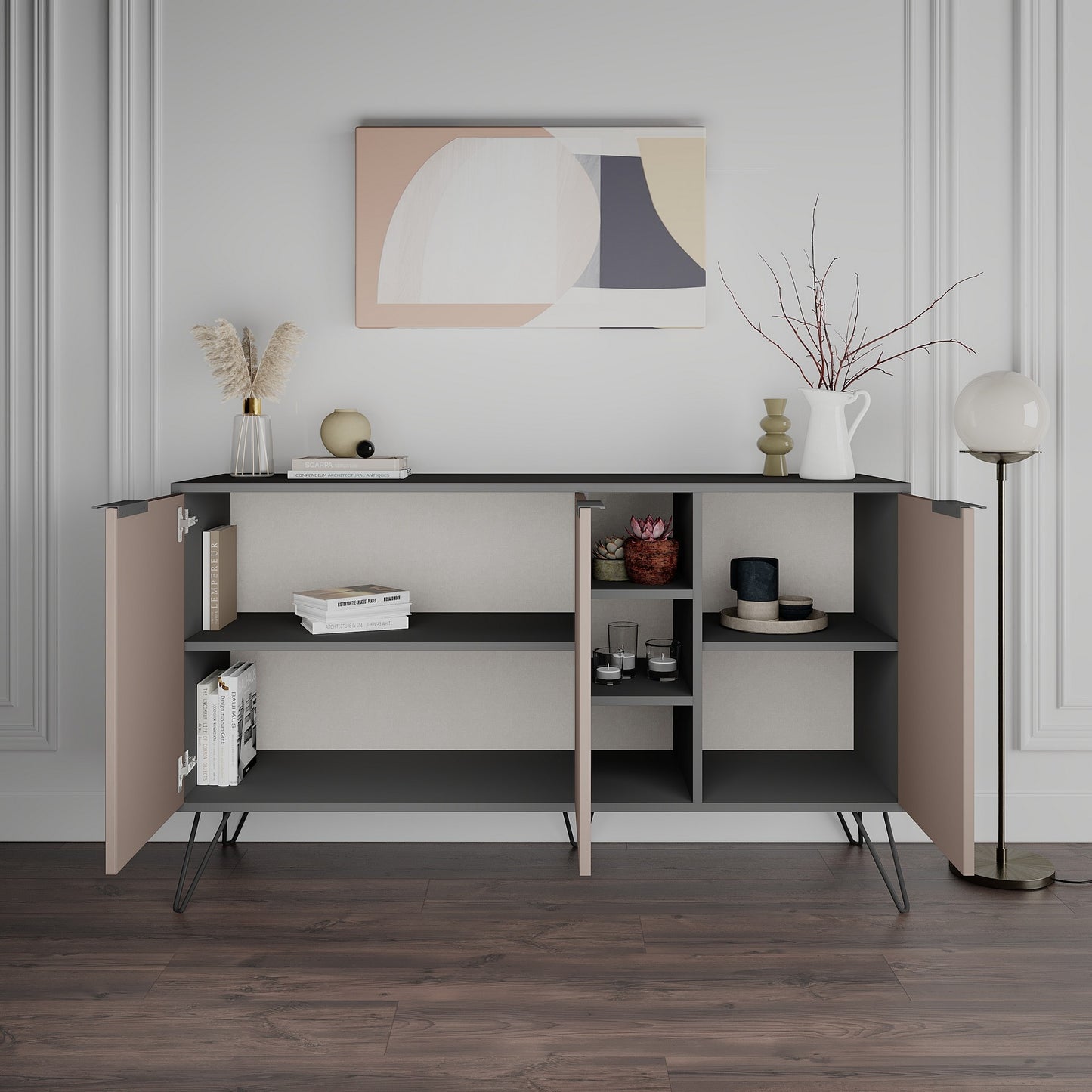 Komoda, AntracitSvijetlo smeđa, Clara Console - Anthracite, Light Mocha