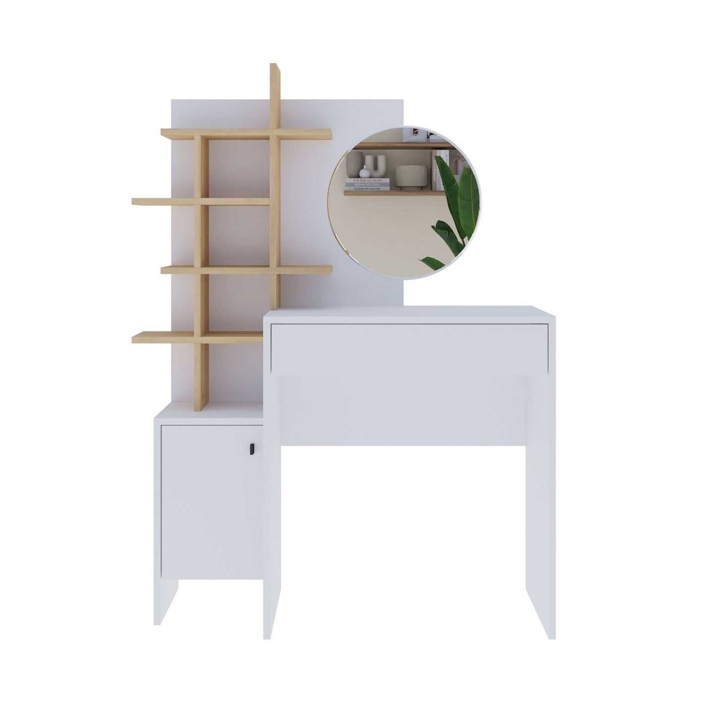 Stol za šminkanje, Bijela boja hrast, Mup - White, Oak