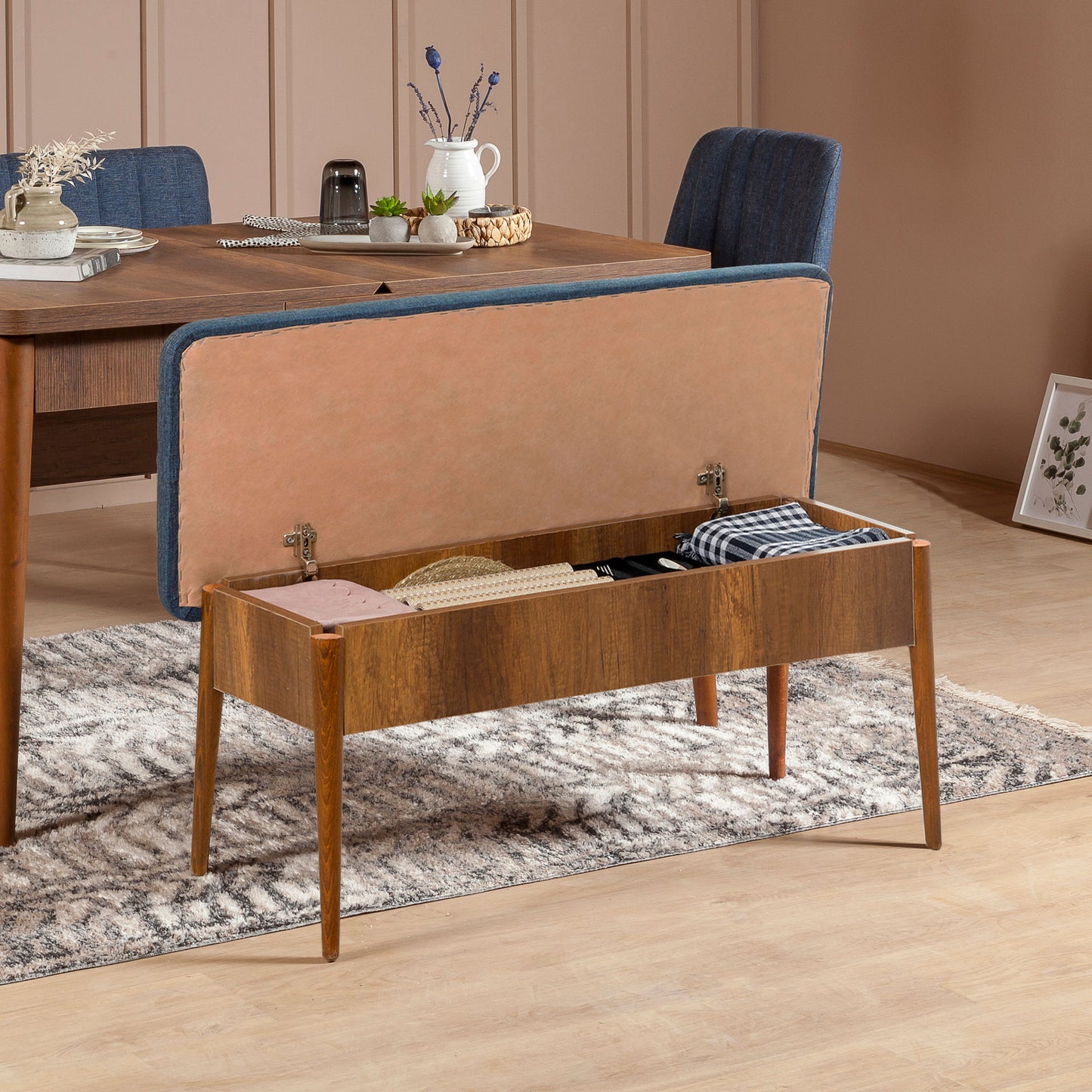 Set stolova i stolica (4 komada), Orah Tamno plava, Vina 1048 - Dark Blue, Walnut