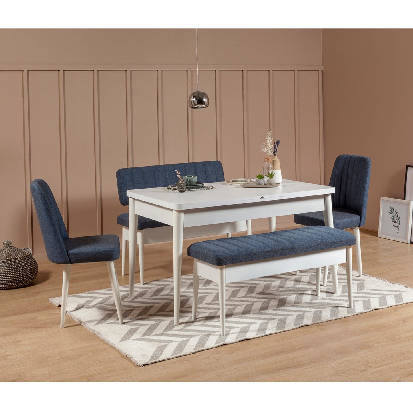 Set stolova i stolica (5 komada), Bijela boja Tamno plava, Vina 1048 - Dark Blue, White