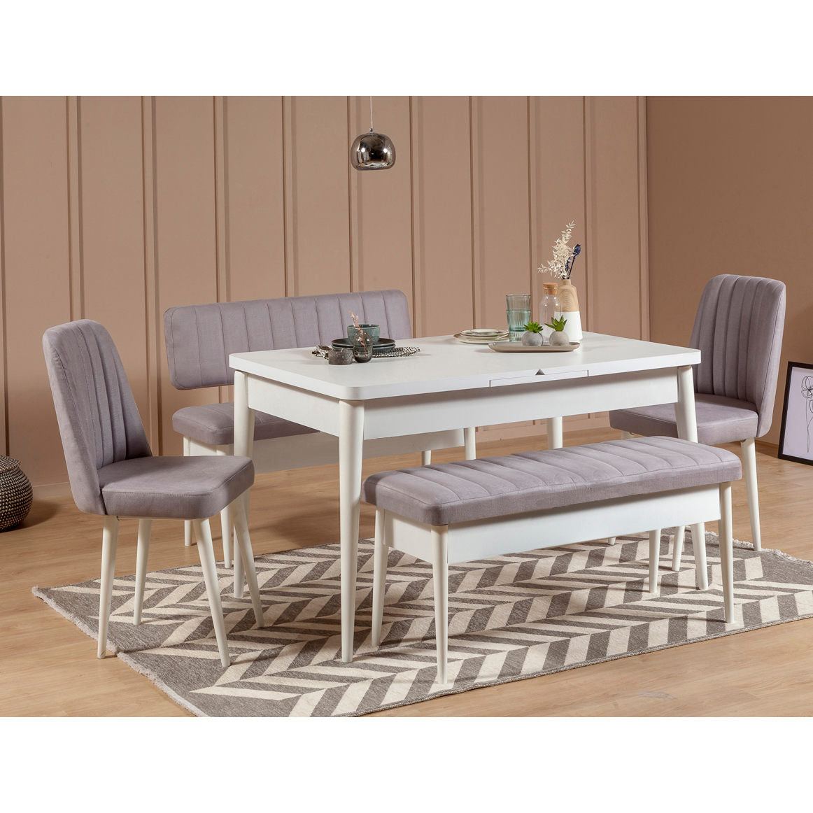 Komplet za blagovaonicu, stol, stolice i klupe, Vina 0701 - Soho, White