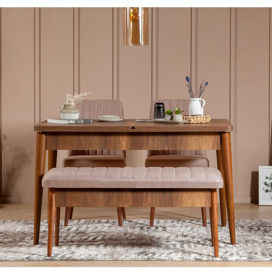 Komplet za blagovaonicu, stol, 2 stolice i klupa VINA WALNUT, Vina - Walnut