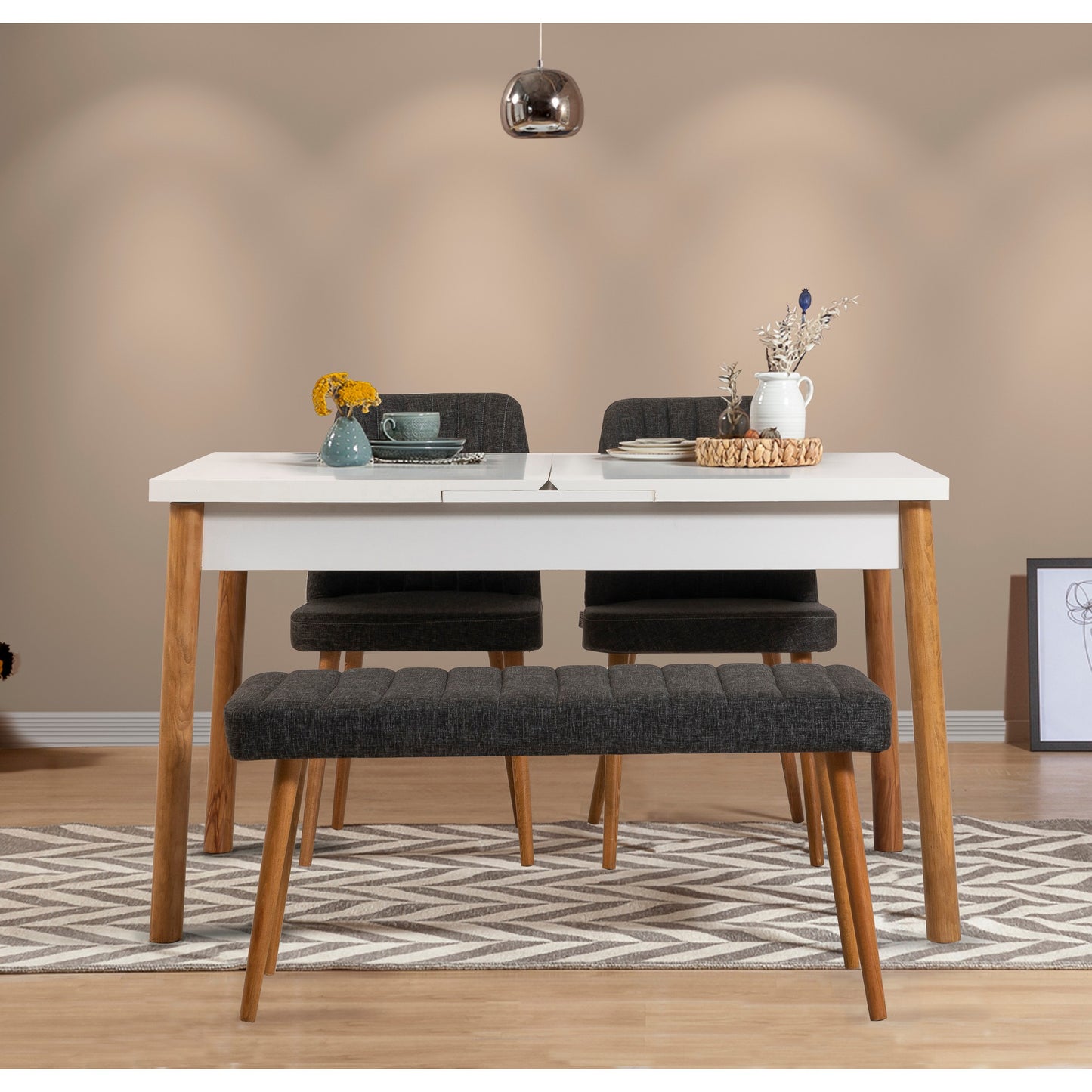 Set stolova i stolica (4 komada), Atlantski bor Bijela boja Antracit, Santiago 1053 - 3 AB
