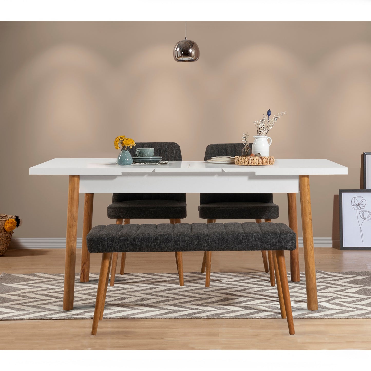 Set stolova i stolica (4 komada), Atlantski bor Bijela boja Antracit, Santiago 1053 - 3 AB