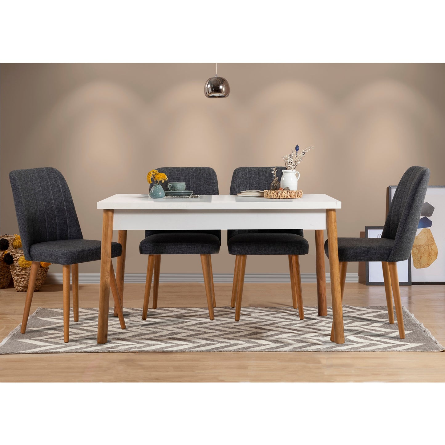 Set stolova i stolica (5 komada), Atlantski bor Bijela boja Antracit, Costa 1053 - 1 AB