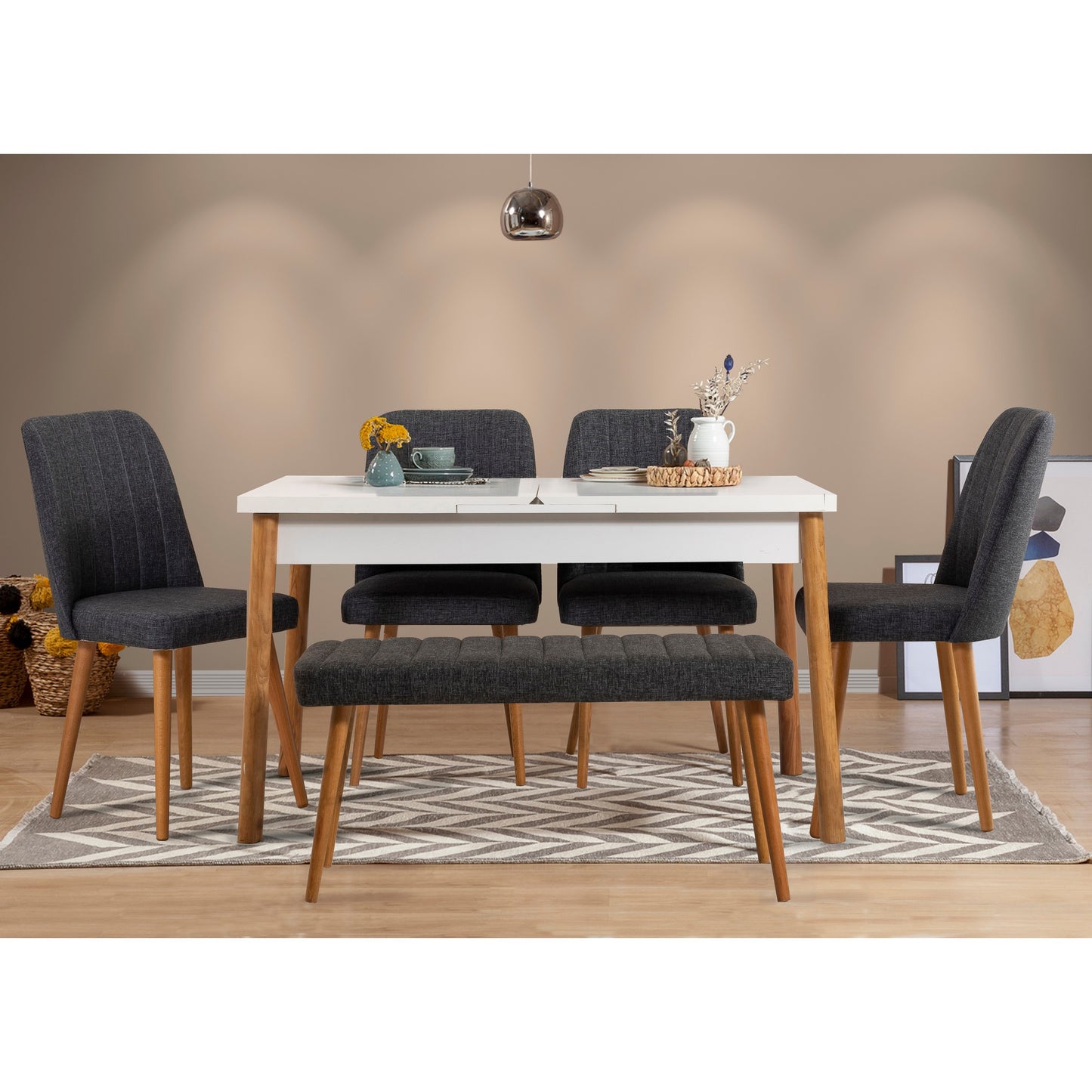 Set stolova i stolica (6 komada), Atlantski bor Bijela boja Antracit, Santiago 1053 - 2 AB