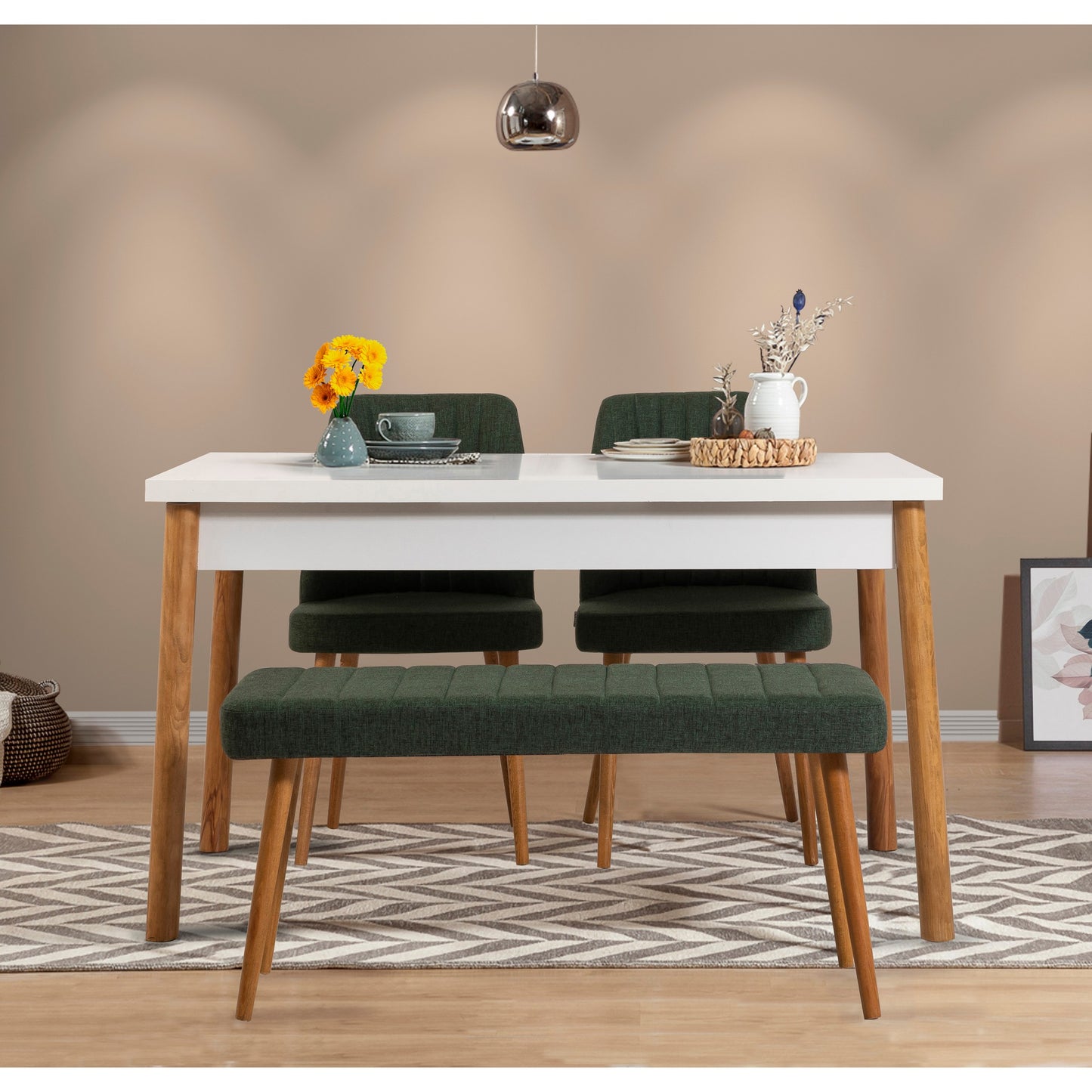 Set stolova i stolica (4 komada), Atlantski bor Bijela boja zelena, Costa 1070 - 3 AB