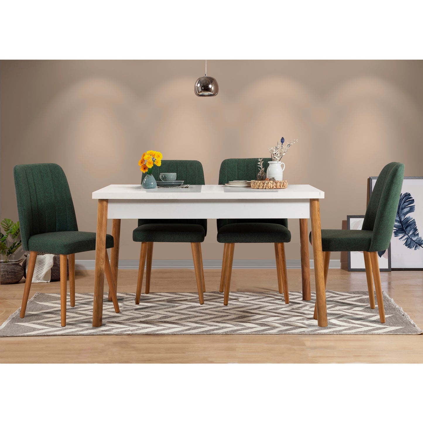 Set stolova i stolica (5 komada), Atlantski bor Bijela boja zelena, Costa 1070 - 1 AB