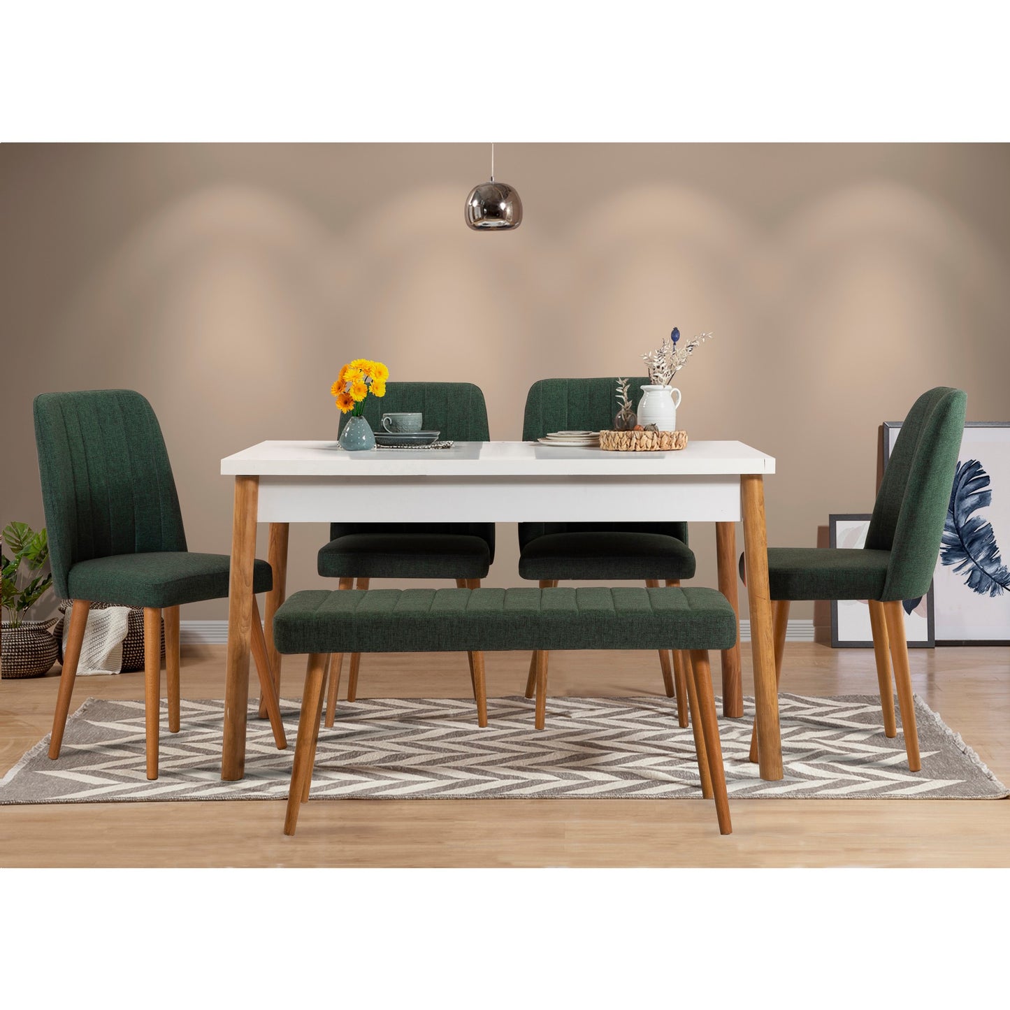 Set stolova i stolica (6 komada), Atlantski bor Bijela boja zelena, Costa 1070 - 2 AB
