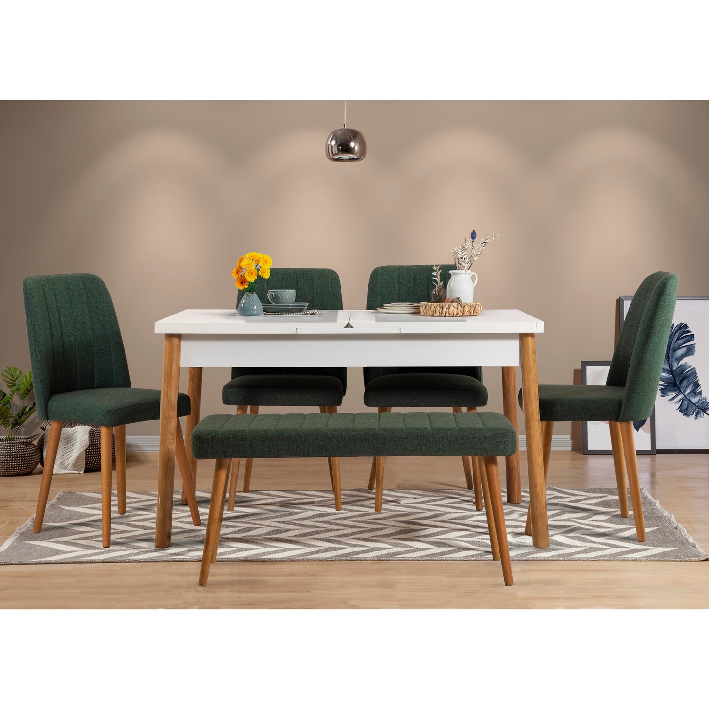 Set stolova i stolica (6 komada), Atlantski bor Bijela boja zelena, Santiago 1070 - 2 AB