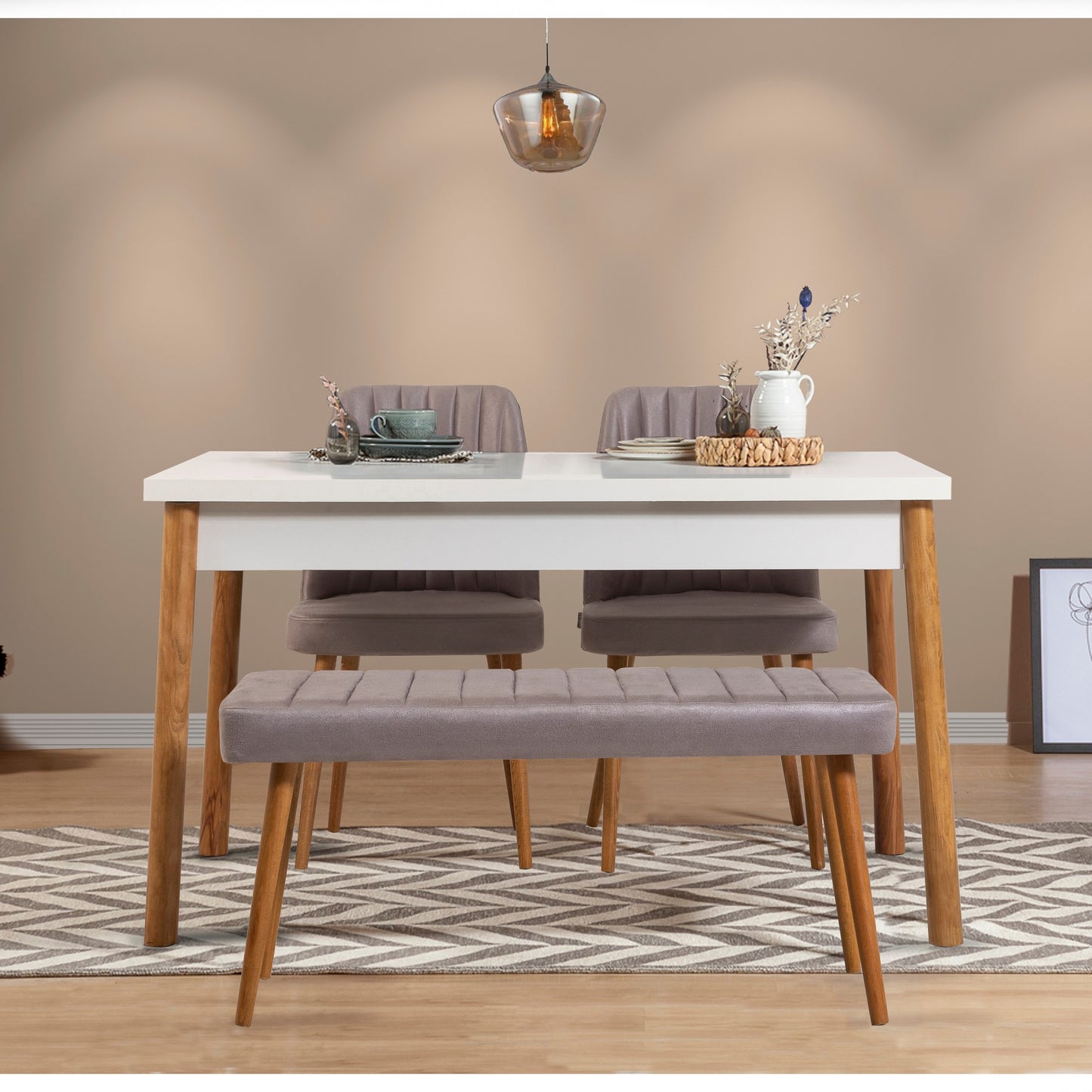 Set stolova i stolica (4 komada), Atlantski bor Bijela boja Sivo, Costa 0701 - 3 AB