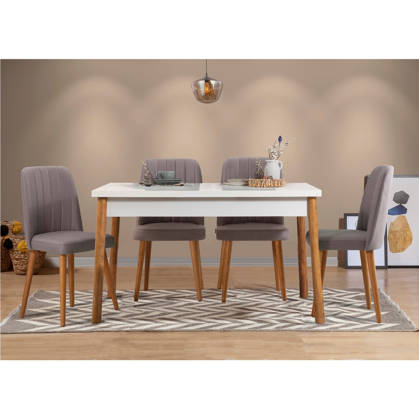 Set stolova i stolica (5 komada), Atlantski bor Bijela boja Sivo, Costa 0701 - 1 AB