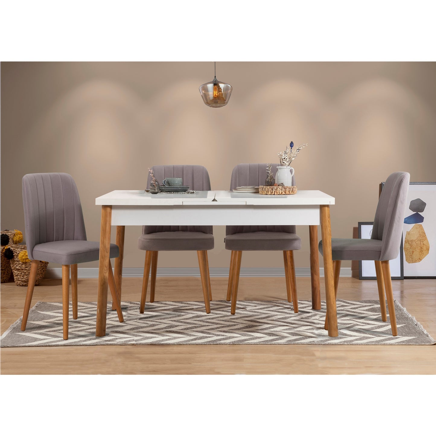 Set stolova i stolica (5 komada), Atlantski bor Bijela boja Sivo, Santiago 0701 - 1 AB