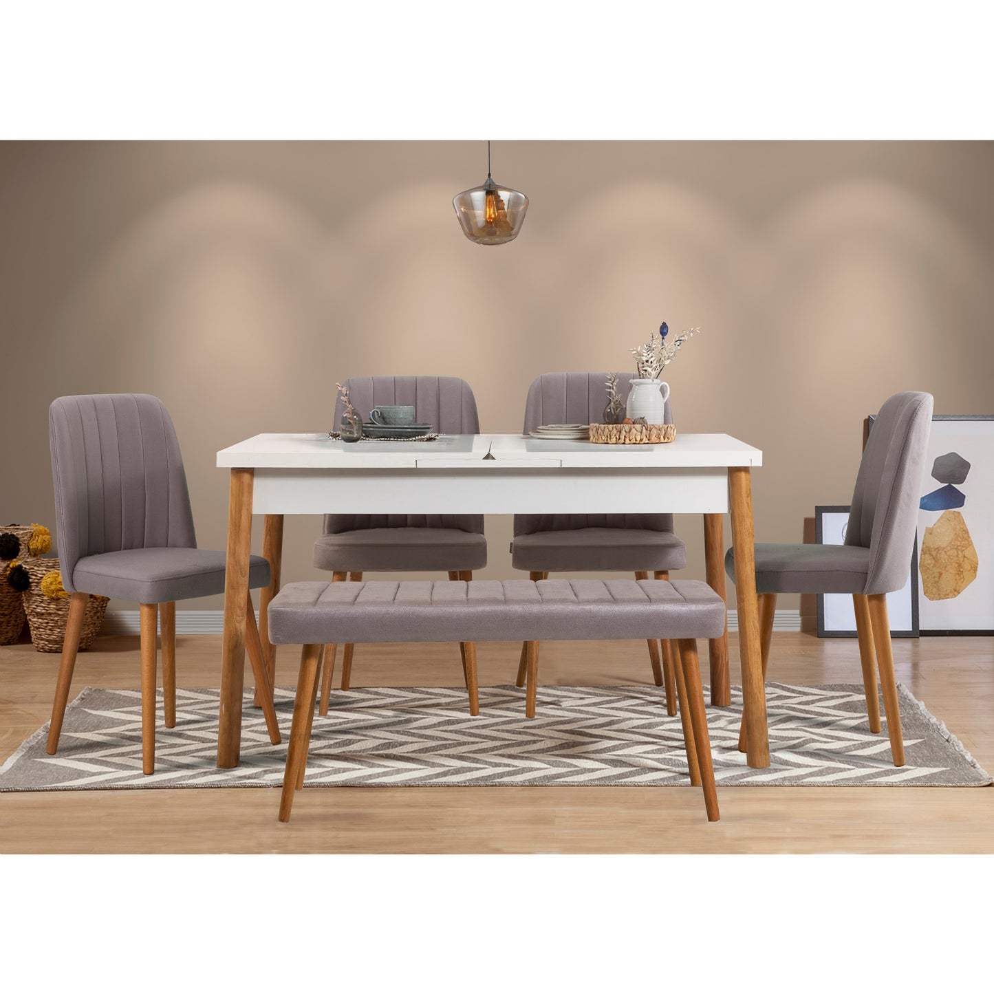 Set stolova i stolica (6 komada), Atlantski bor Bijela boja Sivo, Santiago 0701 - 2 AB