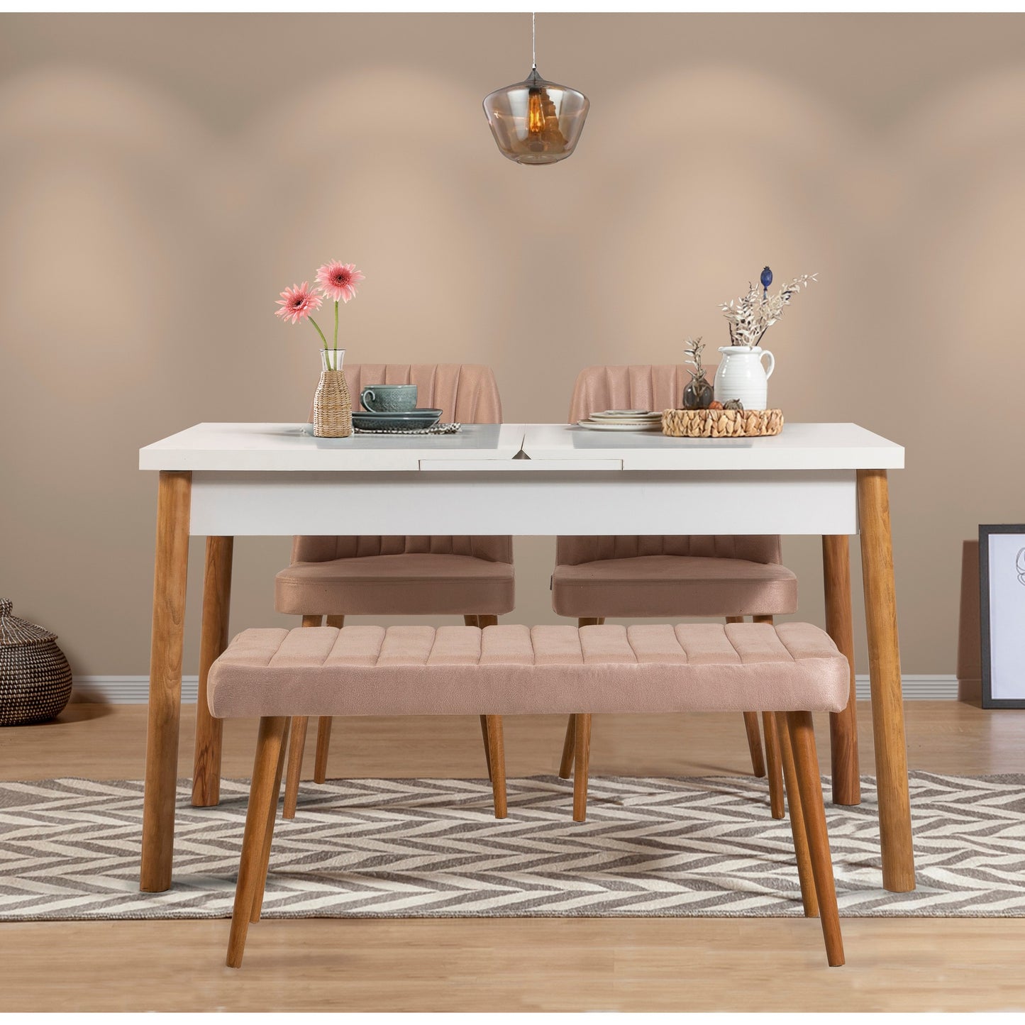 Set stolova i stolica (4 komada), Atlantski bor Bijela boja Kamen, Santiago 0900 - 3 AB