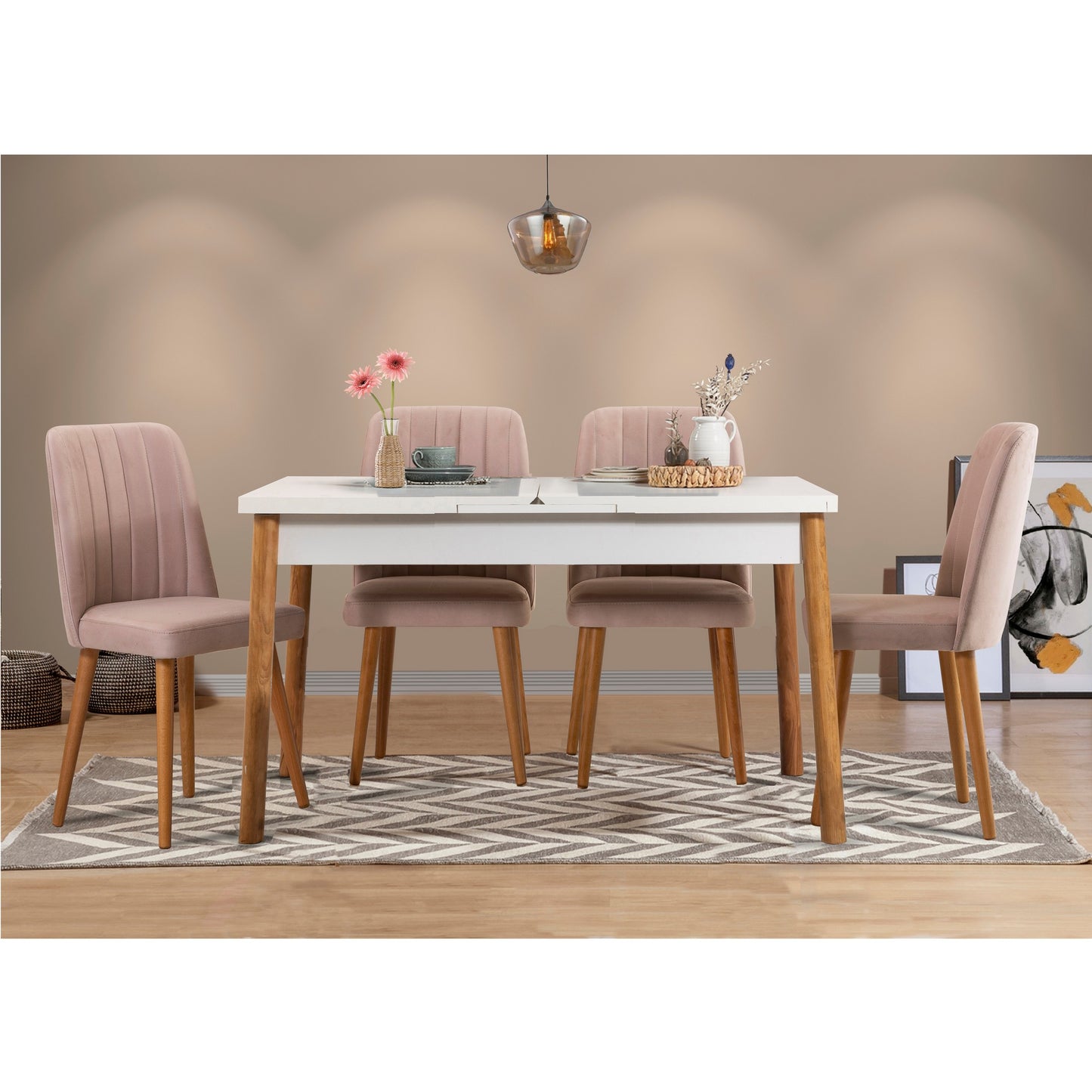 Set stolova i stolica (5 komada), Atlantski bor Bijela boja Kamen, Santiago 0900 - 1 AB