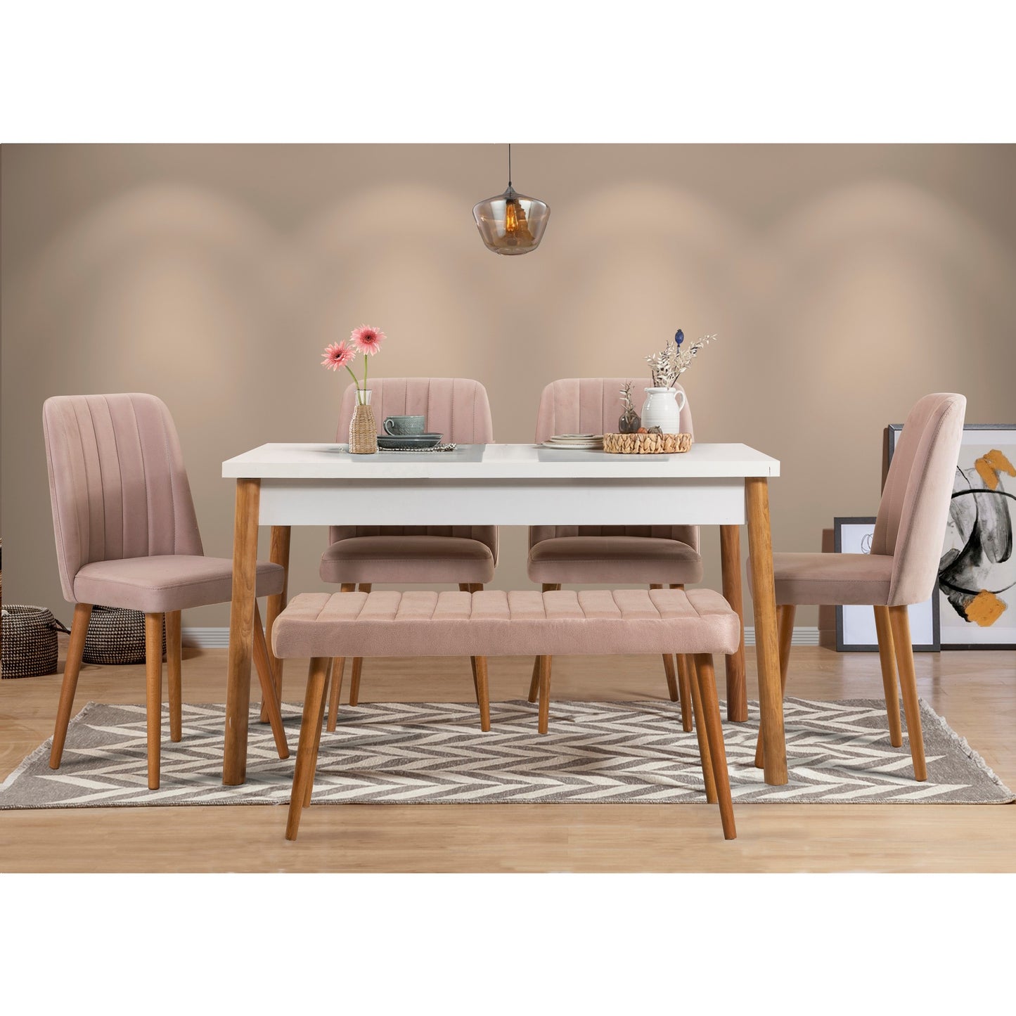 Set stolova i stolica (6 komada), Atlantski bor Bijela boja Kamen, Costa 0900 - 2 AB