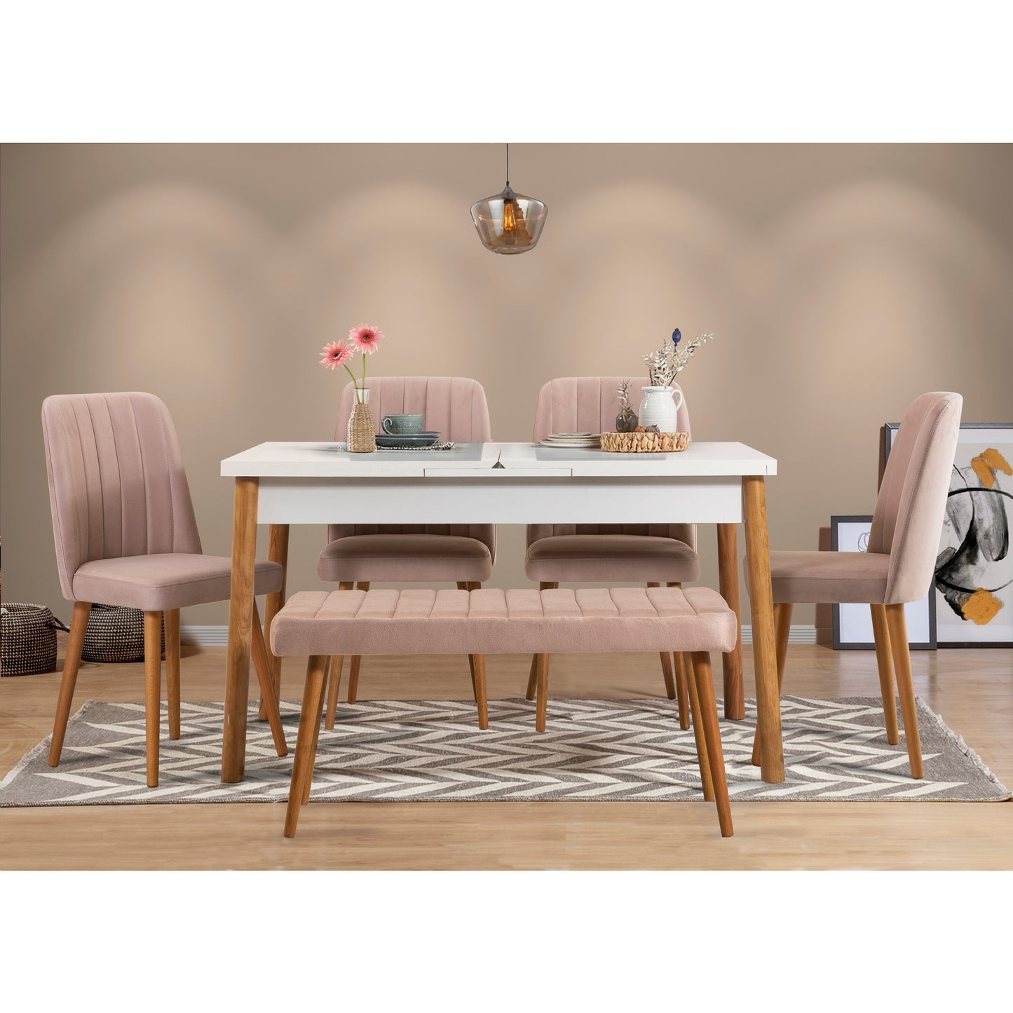 Set stolova i stolica (6 komada), Atlantski bor Bijela boja Kamen, Santiago 0900 - 2 AB