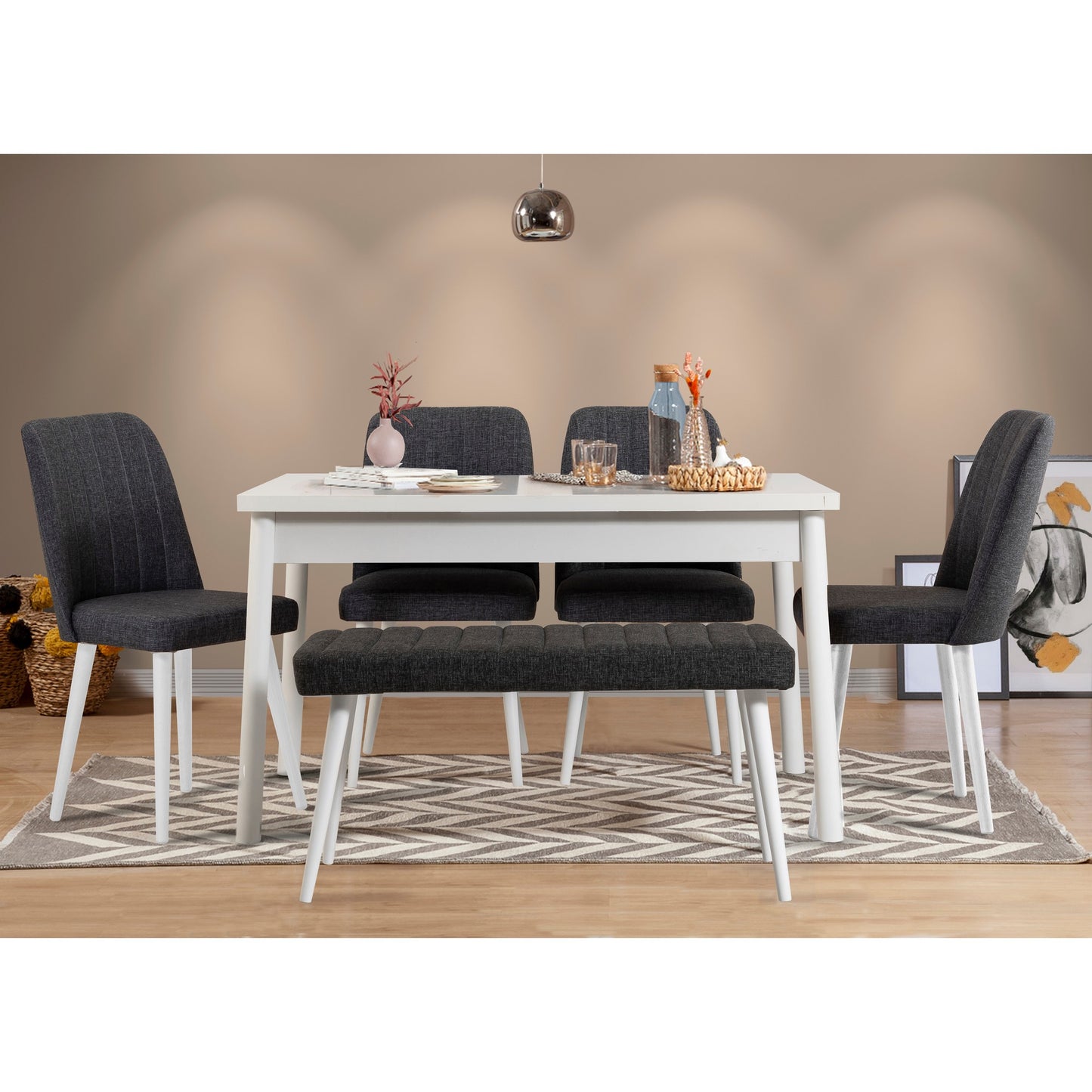 Set stolova i stolica (6 komada), Bijela boja Antracit, Costa 1053 - 2 B