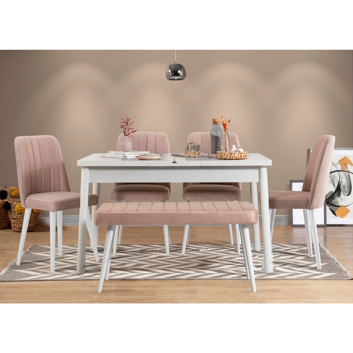 Set stolova i stolica (6 komada), Bijela boja Kamen, Santiago 0900 - 2 B