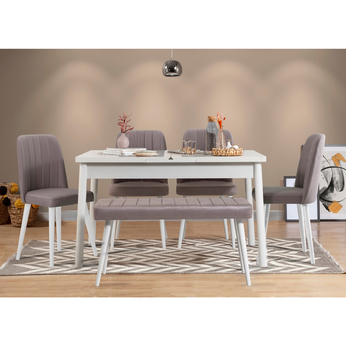 Set stolova i stolica (6 komada), Bijela boja Sivo, Santiago 0701 - 2 B