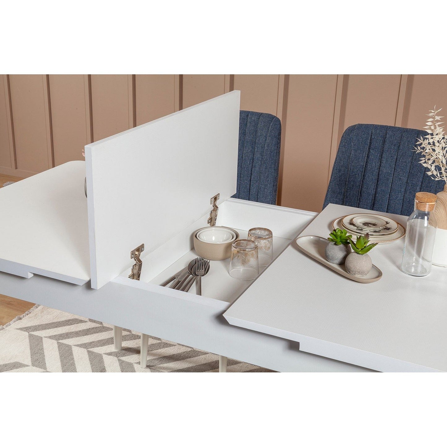 Set stola i stolica (4 komada), Vina 1048 - 3 - White, Dark Blue