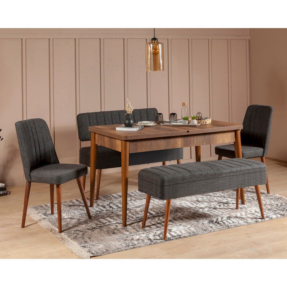 Set stola i stolica (5 komada), Vina 1053 - 4 - Anthracite, Walnut
