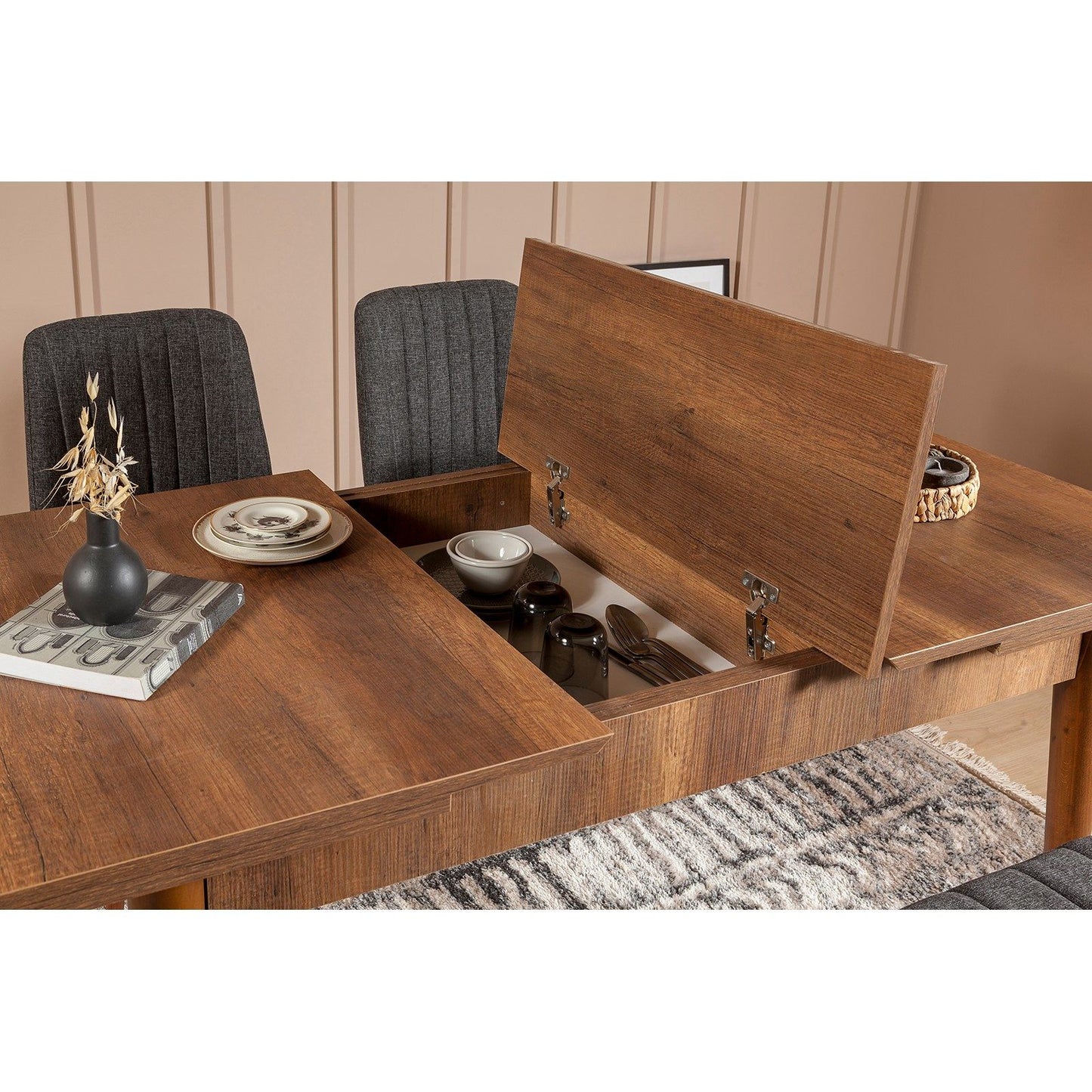 Set stola i stolica (5 komada), Vina 1053 - 4 - Anthracite, Walnut