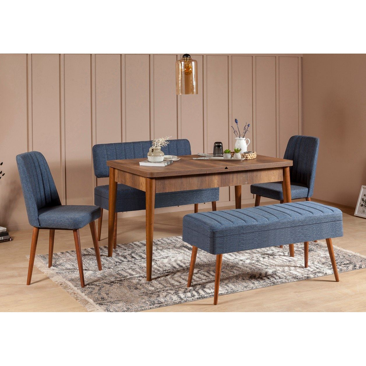 Set stola i stolica (5 komada), Vina 1048 - 4 - Walnut, Dark Blue