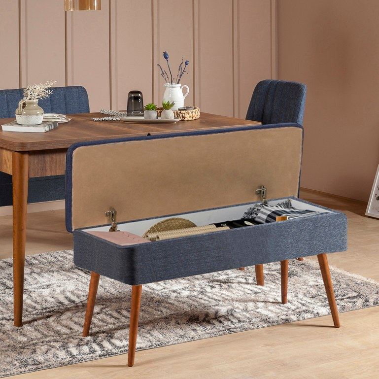 Set stola i stolica (5 komada), Vina 1048 - 4 - Walnut, Dark Blue